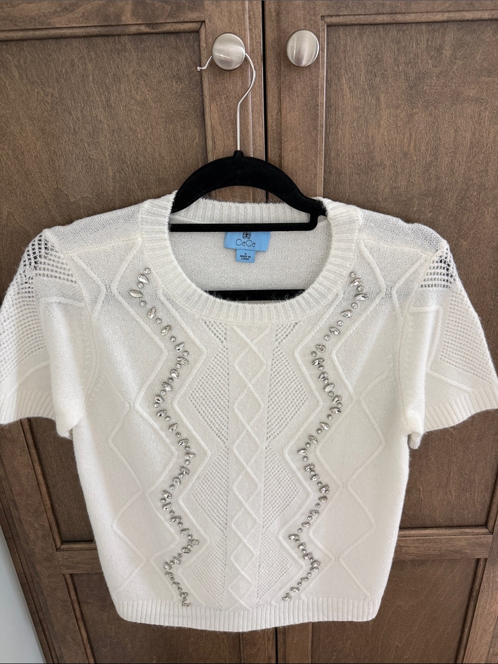 Short Sleeve Sweater with rhinestones